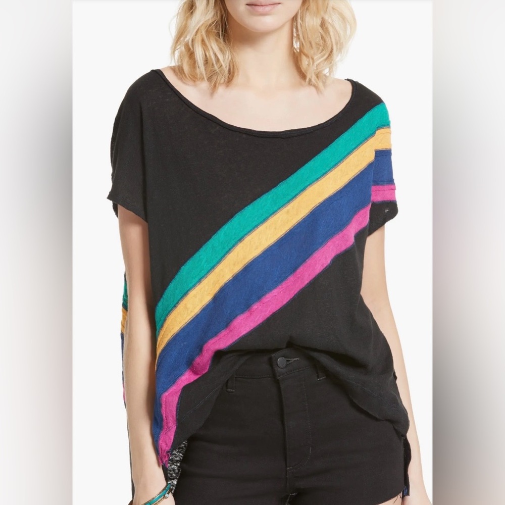 We The Free Black Tee with Colorful Stripes